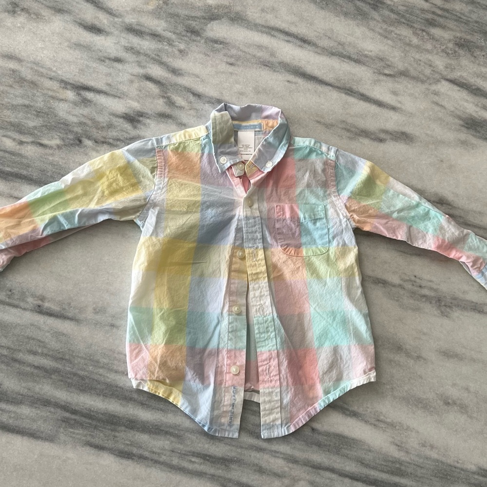 Janie and Jack Multicolor Pastel Plaid Button Down Shirt